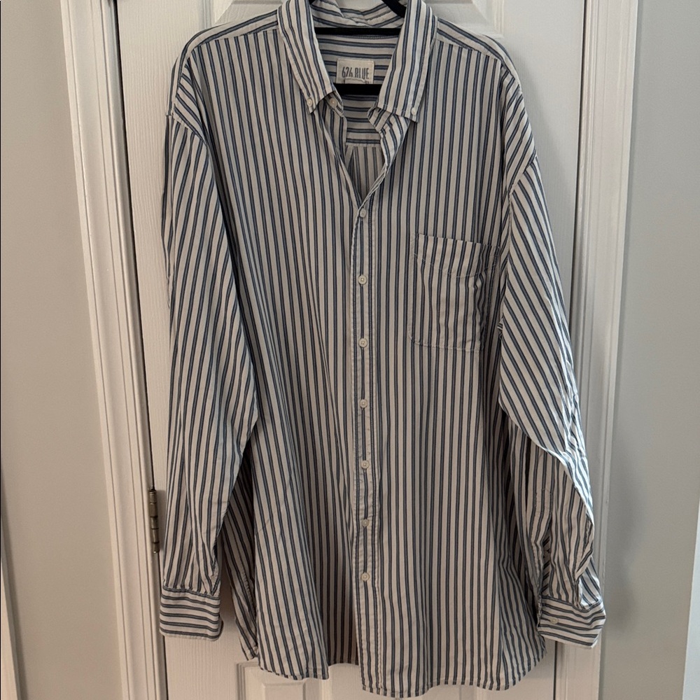 Striped Men's 626 Blue Shirt 2XLTall - Blue and White